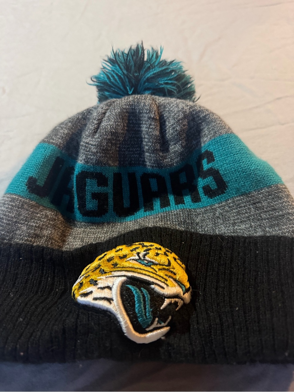 New Era Jaguars Pom Beanie - Teal, Gray, Black & Yellow